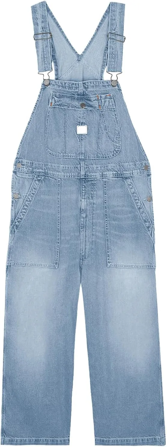 PLNOTME Womens Denim Overalls Casual Loose Fit Bib Adjustable Strap Wide Leg Capri Jean Jumpsuits