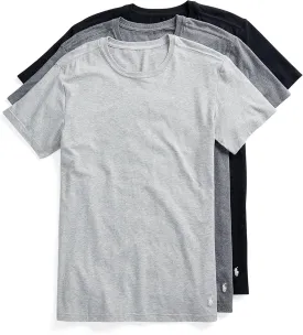 POLO Men's Slim Fit Stretch Crew Tee, Black/White, Charcoal Heather/White, Andover Heather/White-3 Pack, Small