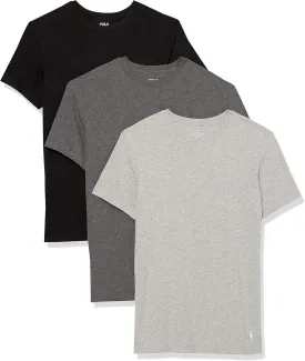POLO Men's Slim Fit Stretch Crew Tee, Black/White, Charcoal Heather/White, Andover Heather/White-3 Pack, X-Large