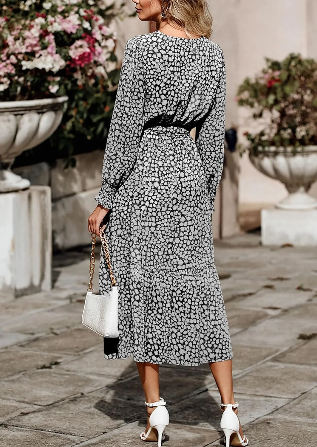 PRETTYGARDEN Women's Floral Print Boho Dress Long Sleeve Wrap V Neck Ruffle Belted A-Line Flowy Maxi Dresses