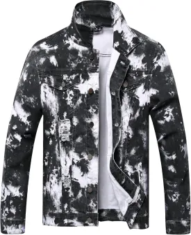 RANMCC Jean Jacket for Men Slim Fit Ripped Denim Jacket Coat