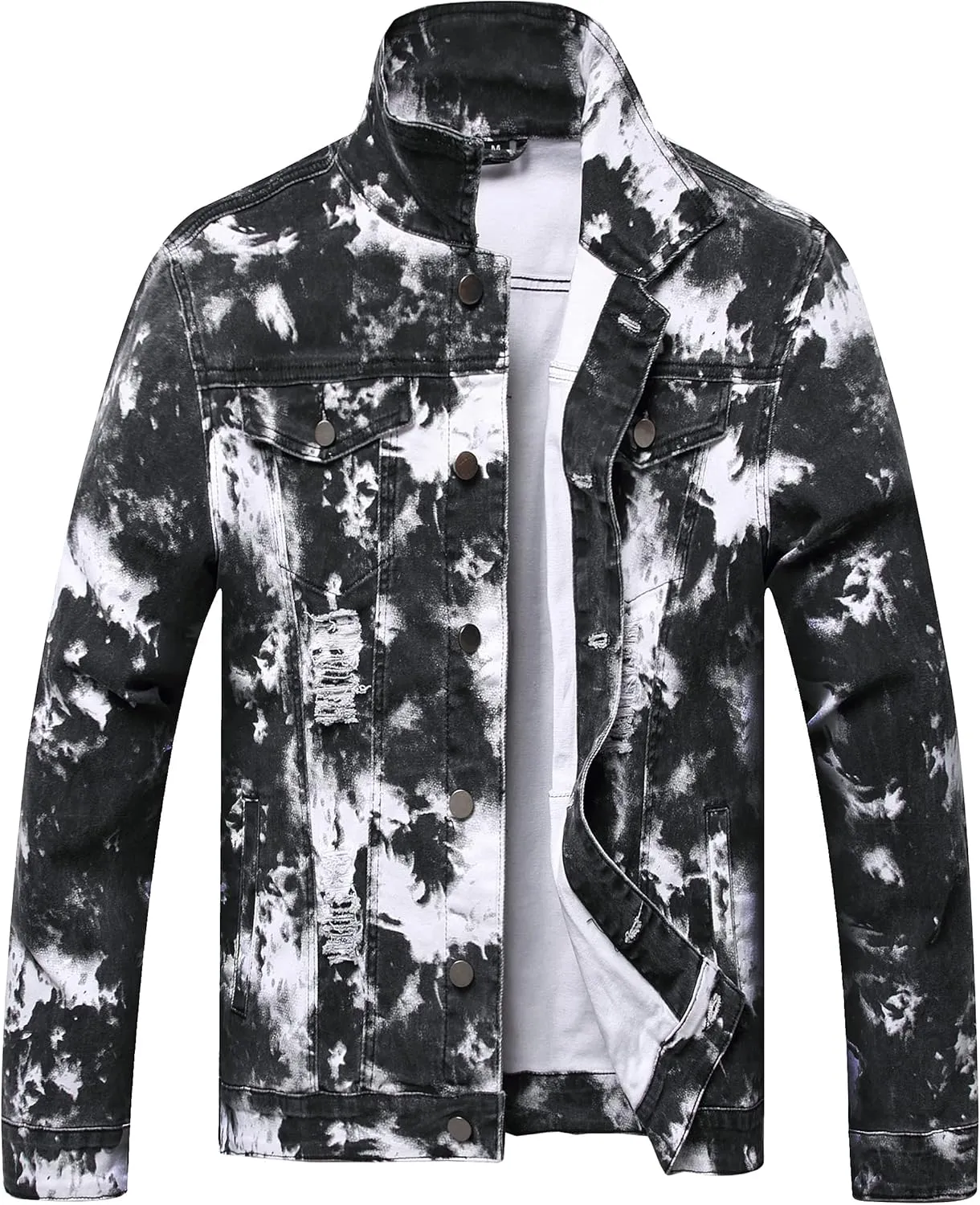 RANMCC Jean Jacket for Men Slim Fit Ripped Denim Jacket Coat