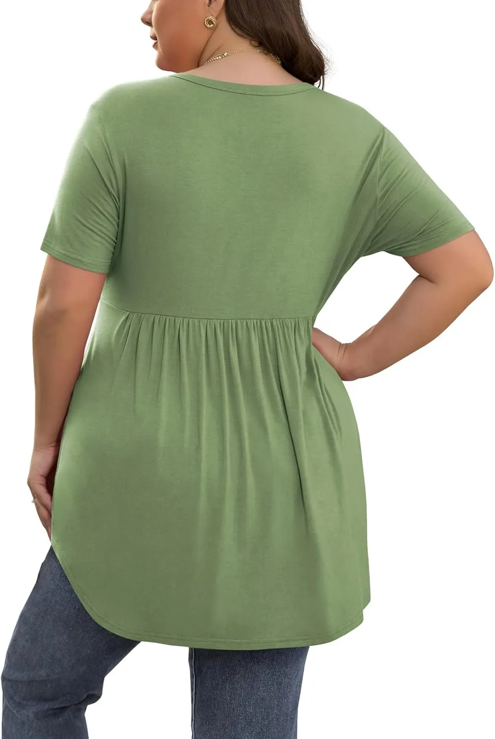 SHIJIALI Women's Plus Size Henley Shirts V Neck Button Tunic Tops Casual Short Sleeve Swing Flowy Tunic