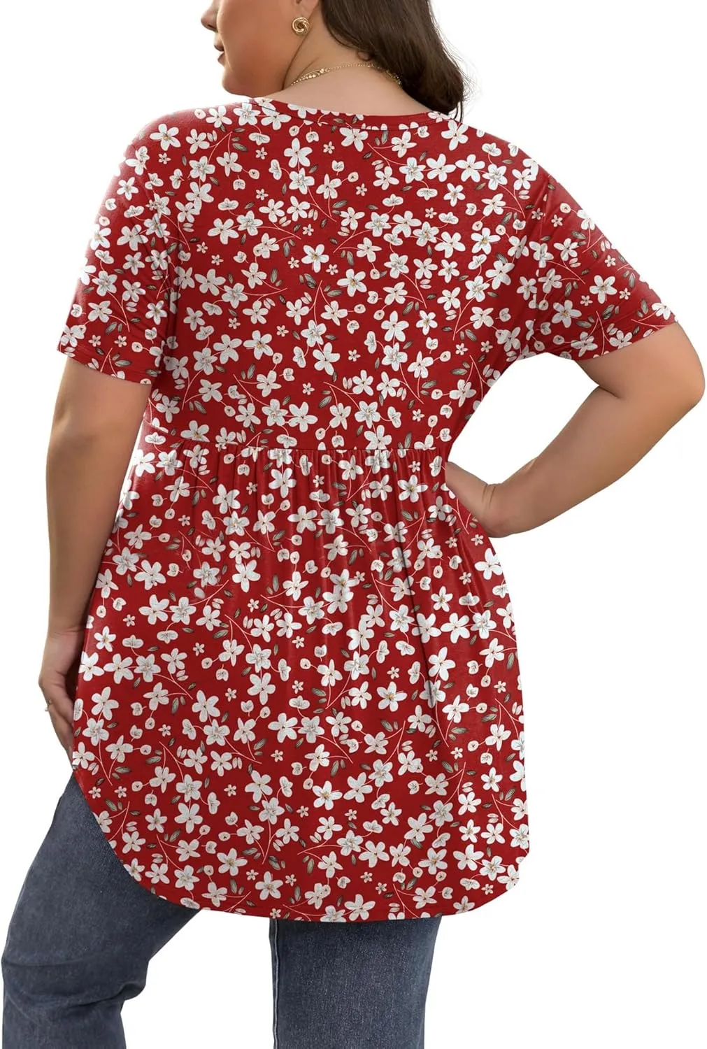 SHIJIALI Women's Plus Size Henley Shirts V Neck Button Tunic Tops Casual Short Sleeve Swing Flowy Tunic