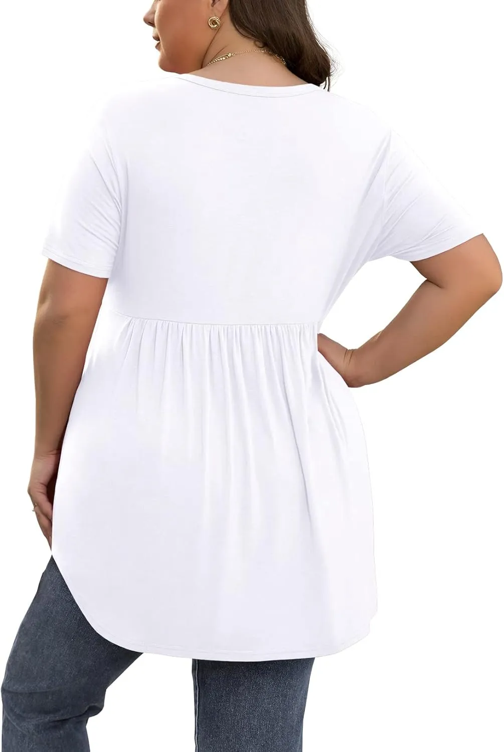 SHIJIALI Women's Plus Size Henley Shirts V Neck Button Tunic Tops Casual Short Sleeve Swing Flowy Tunic