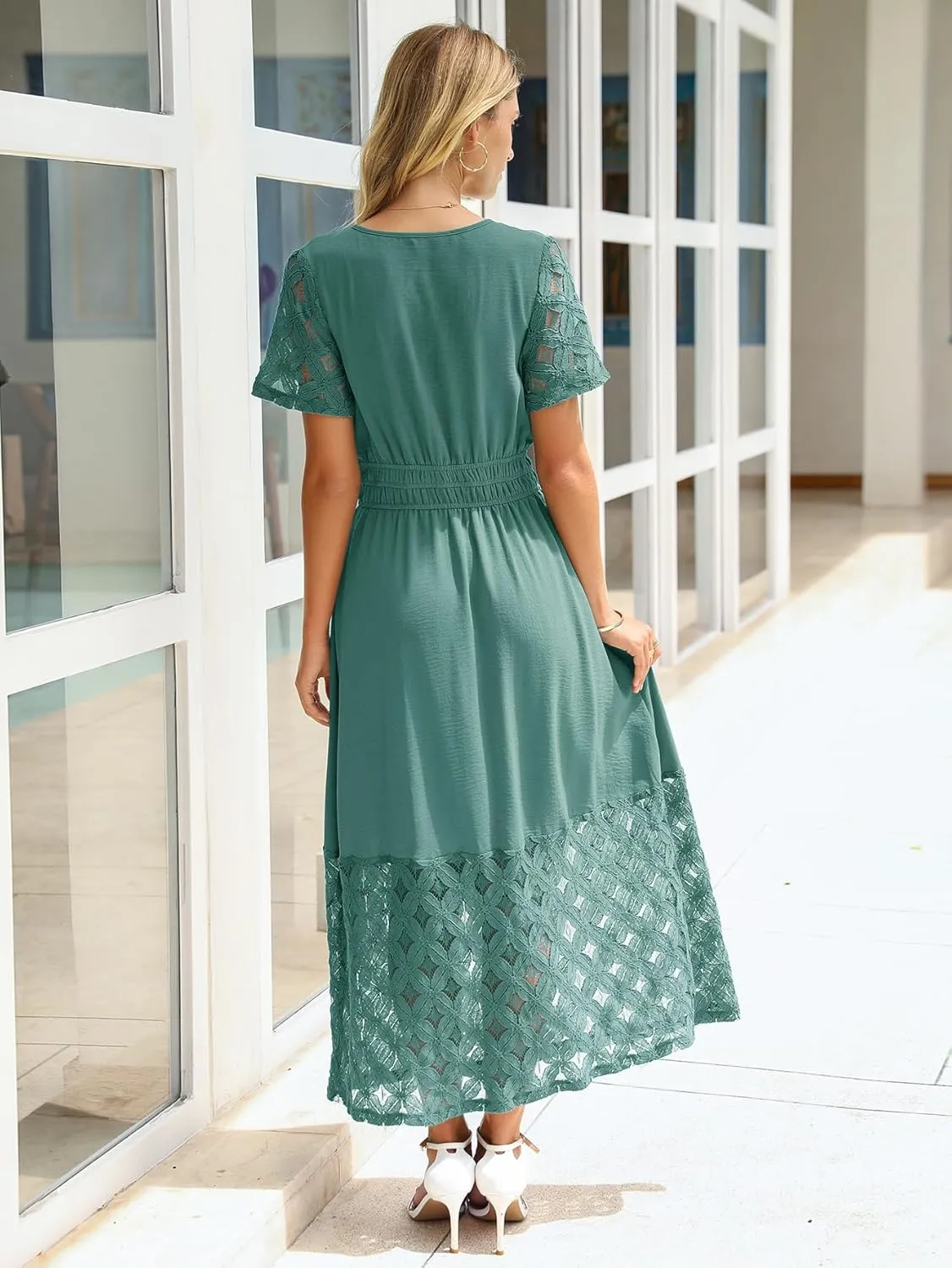 Simplee Womens 2025 Summer Boho Maxi Dress V Neck Empire Waist Long Flowy Dresses with Pockets
