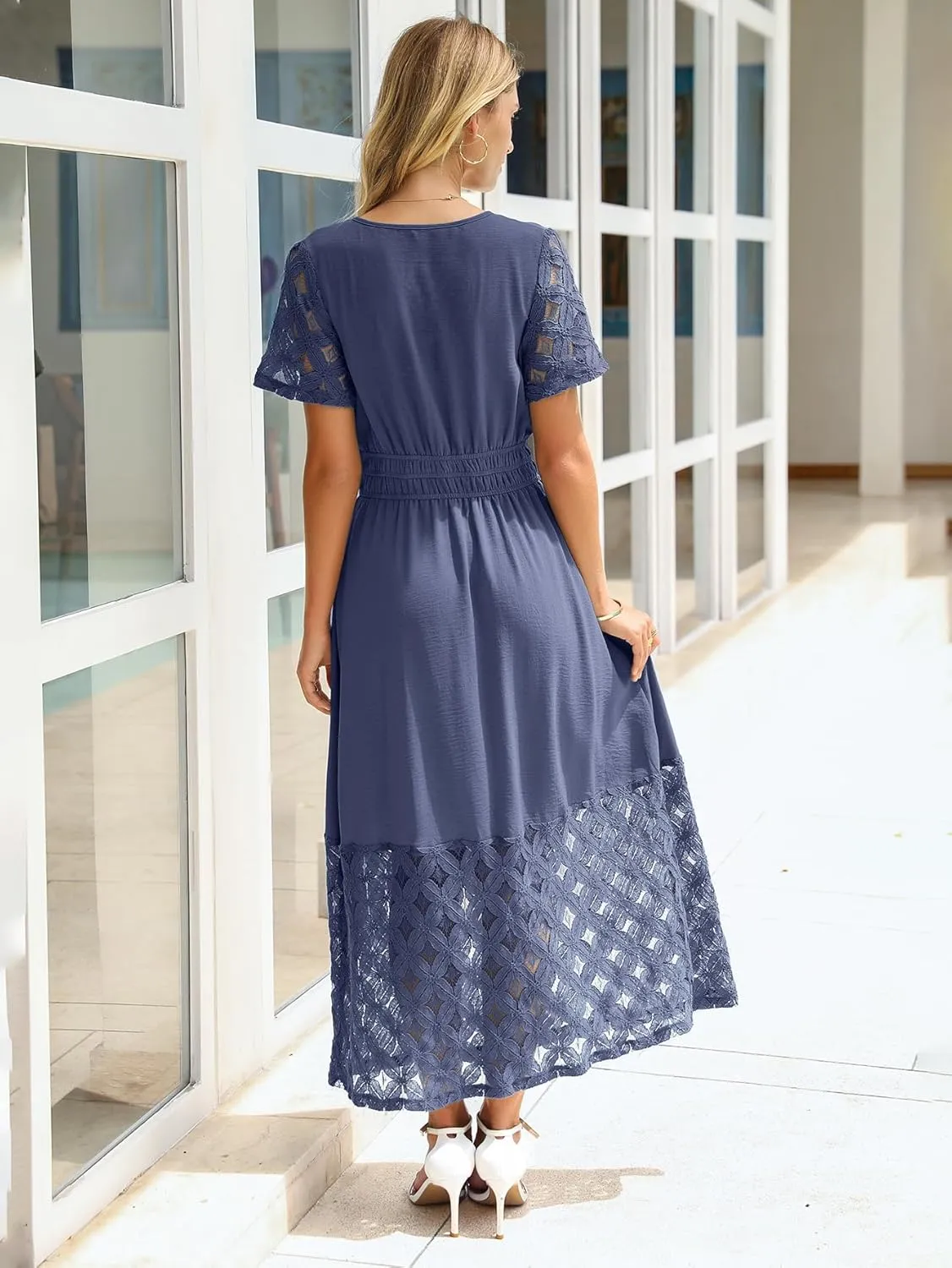 Simplee Womens 2025 Summer Boho Maxi Dress V Neck Empire Waist Long Flowy Dresses with Pockets