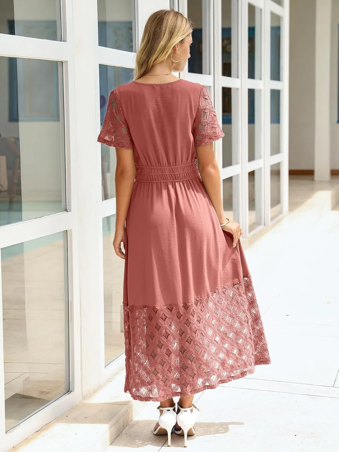 Simplee Womens 2025 Summer Boho Maxi Dress V Neck Empire Waist Long Flowy Dresses with Pockets