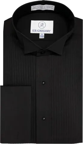 Sir Gregory Men's Fitted Tuxedo Shirt with Wing Collar French Cuffs and 1/4 Inch Pleat