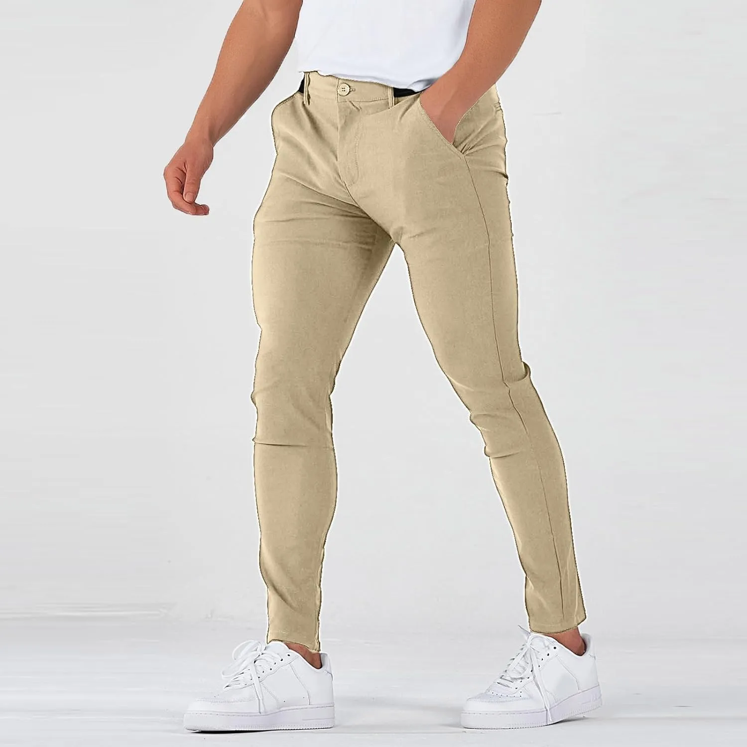 Slim Fit Dress Pants for Men Stretch Tapered Chino Pants with Pockets Skinny Business Casual Wrinkle Free Slacks
