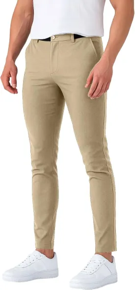 Slim Fit Dress Pants for Men Stretch Tapered Chino Pants with Pockets Skinny Business Casual Wrinkle Free Slacks