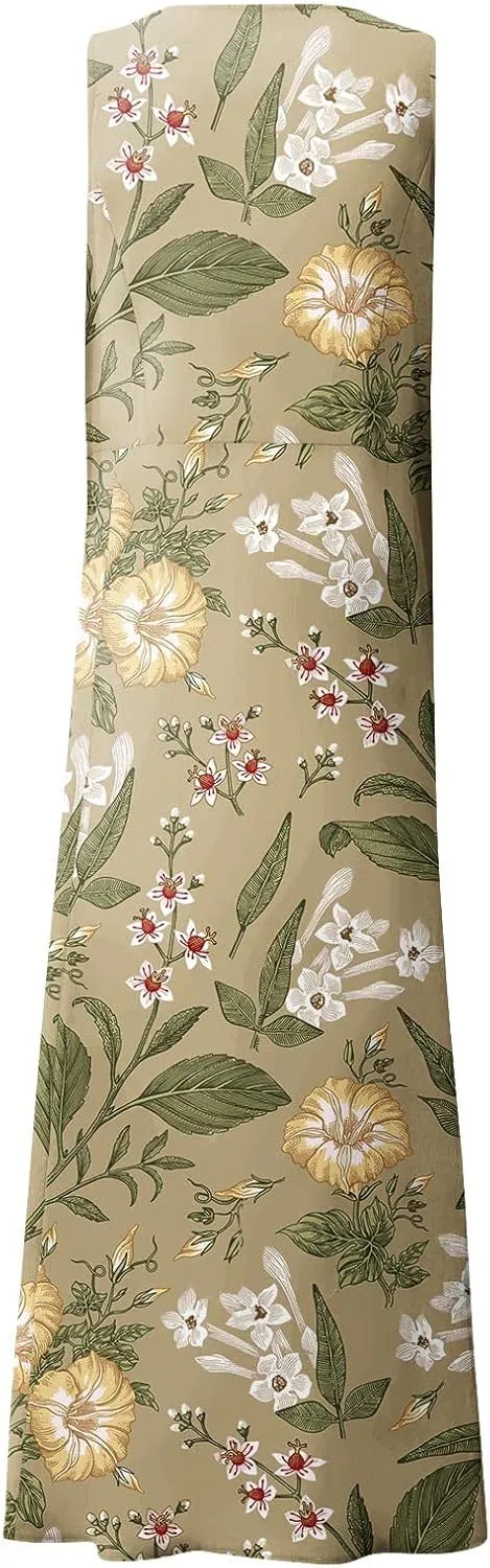 Summer Dresses for Women 2024 Sleeveless Casual Fashion Retro Printed Round Neck Pocket Dress