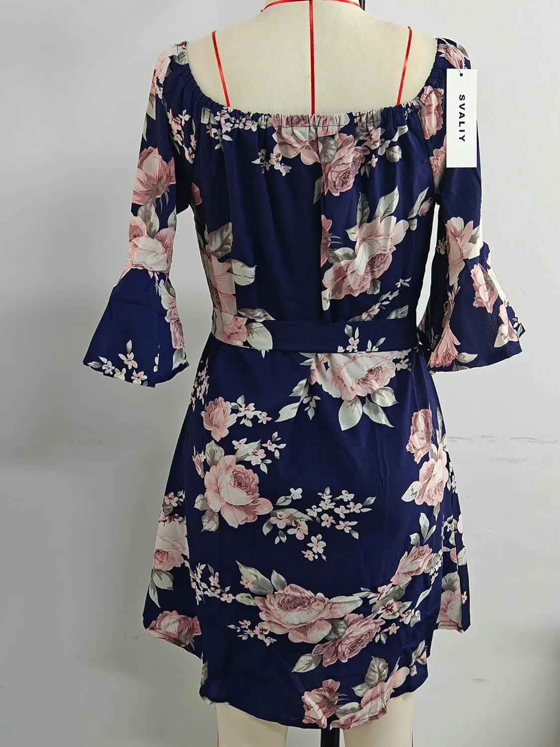 SVALIY Women Off Shoulder Ruffles Floral Tunic Casual Party Shift Short Dress