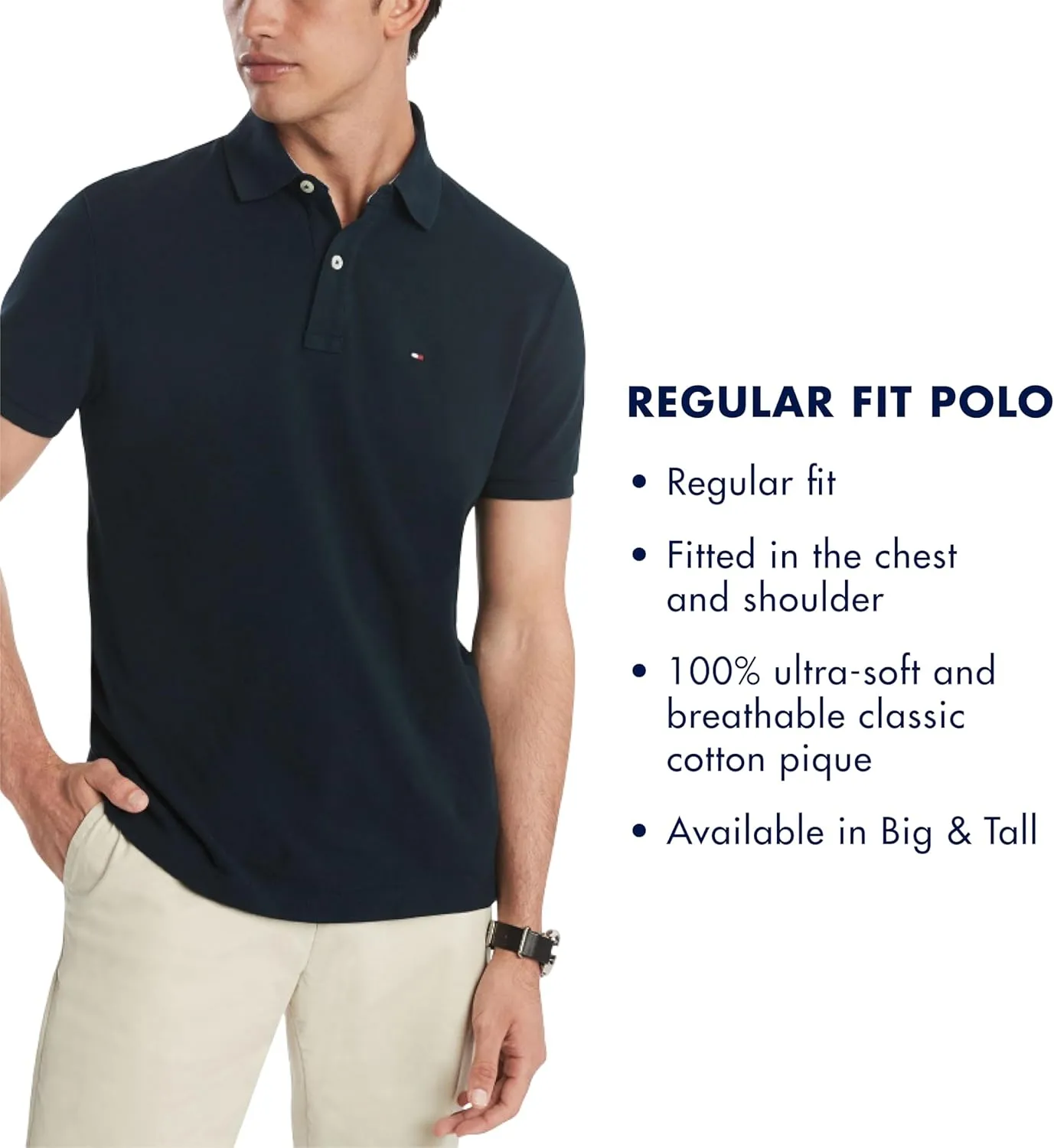 Tommy Hilfiger Men's Short Sleeve Cotton Pique Flag Graphic Polo Shirt in Custom Fit