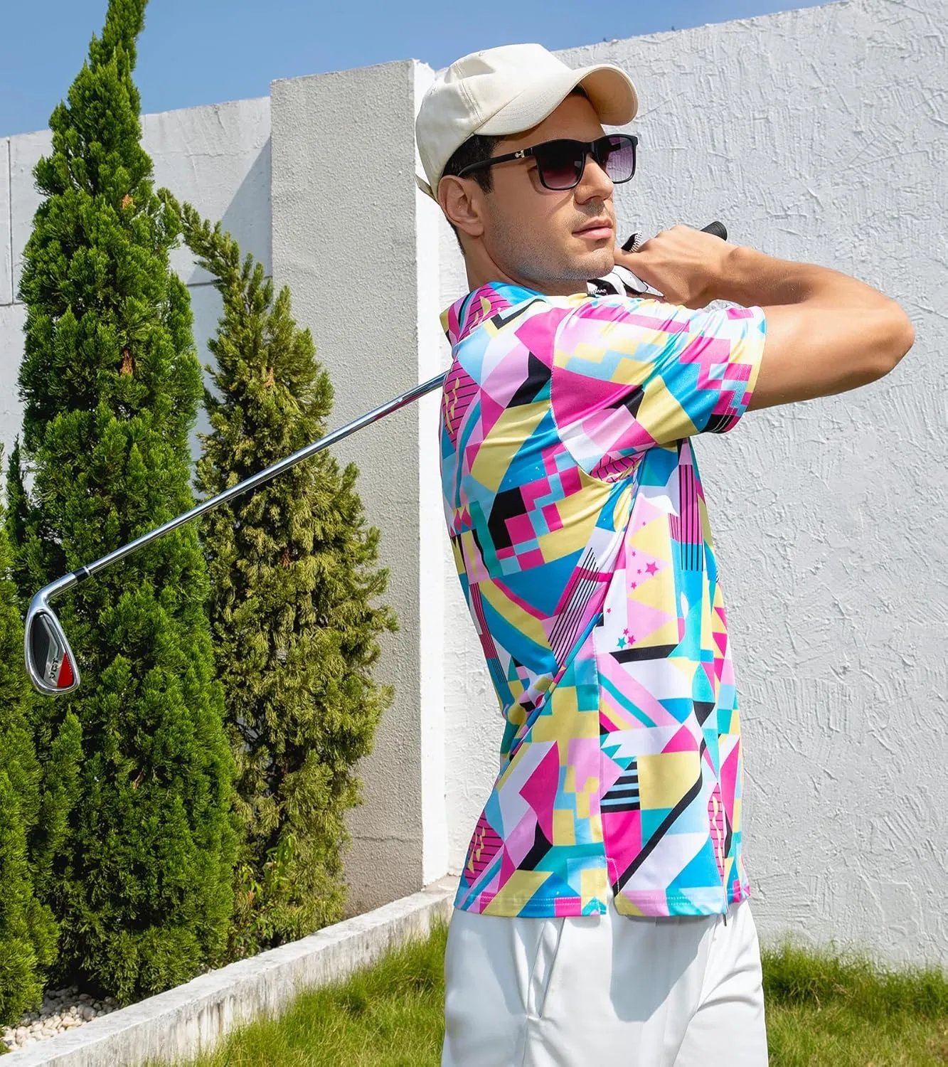 uideazone Mens Golf Shirt Dry Fit Athletic Polo Shirts Moisture Wicking Performance 3D Print Short Sleeve