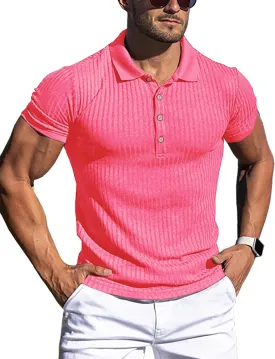 URRU Men's Muscle T Shirts Stretch Short Sleeve Workout Tee Casual Slim Fit Polo Shirt