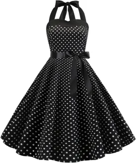 Vintage Women 1950s Rockabilly Swing Dress Pinup 50s Retro Hepburn Style Halterneck A-Line Dresses