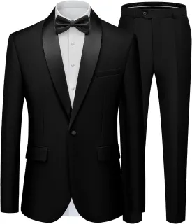 WEEN CHARM Men's Suits Slim Fit 2 Piece One Button Blazer Jacket Wedding Prom Tuxedo Pants Set