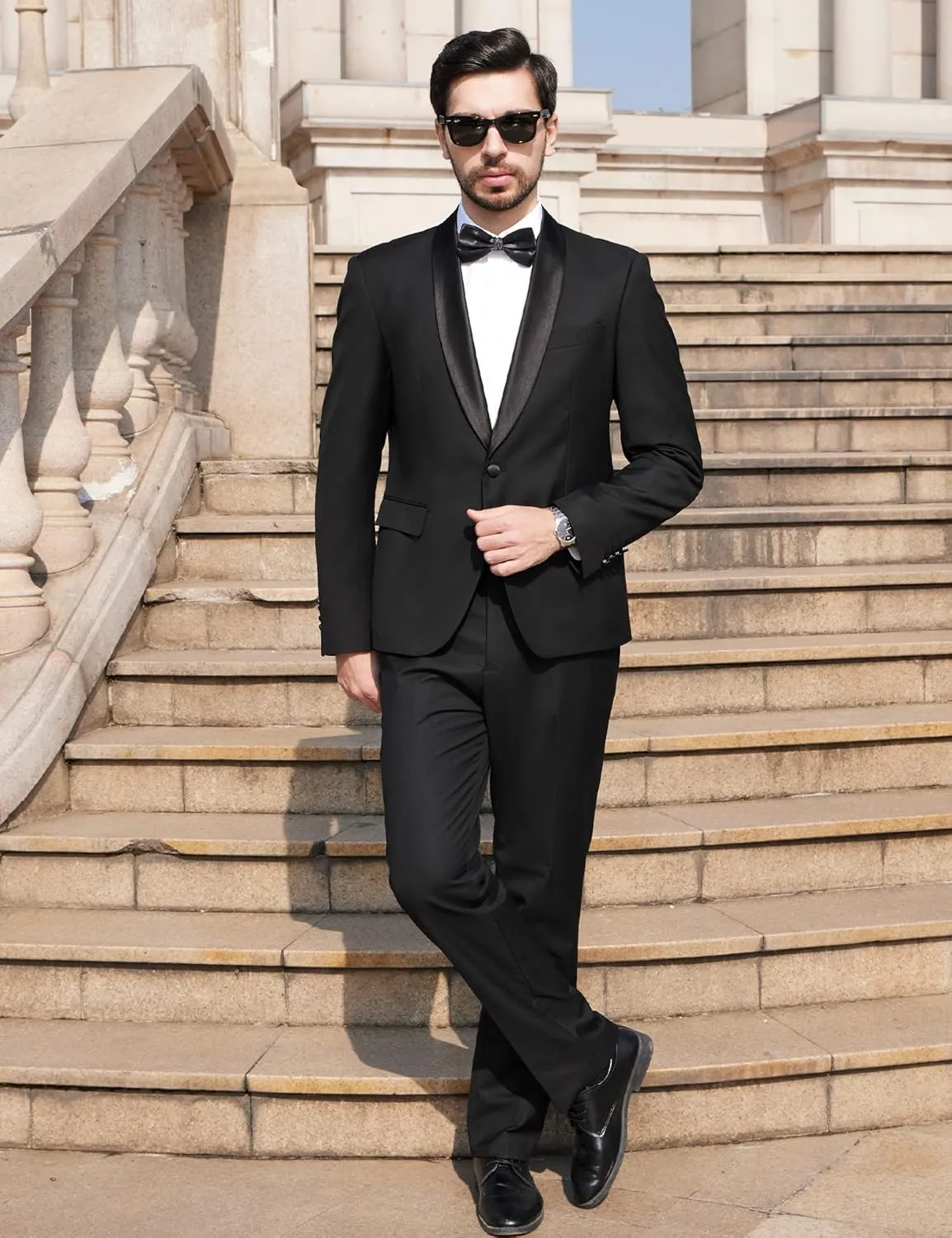 WEEN CHARM Men's Suits Slim Fit 2 Piece One Button Blazer Jacket Wedding Prom Tuxedo Pants Set