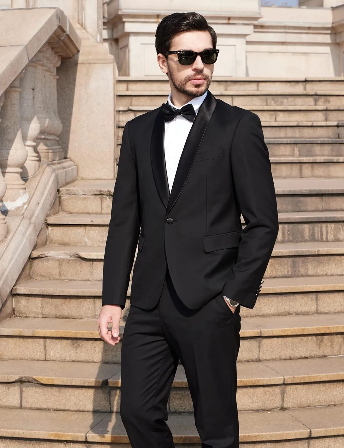 WEEN CHARM Men's Suits Slim Fit 2 Piece One Button Blazer Jacket Wedding Prom Tuxedo Pants Set