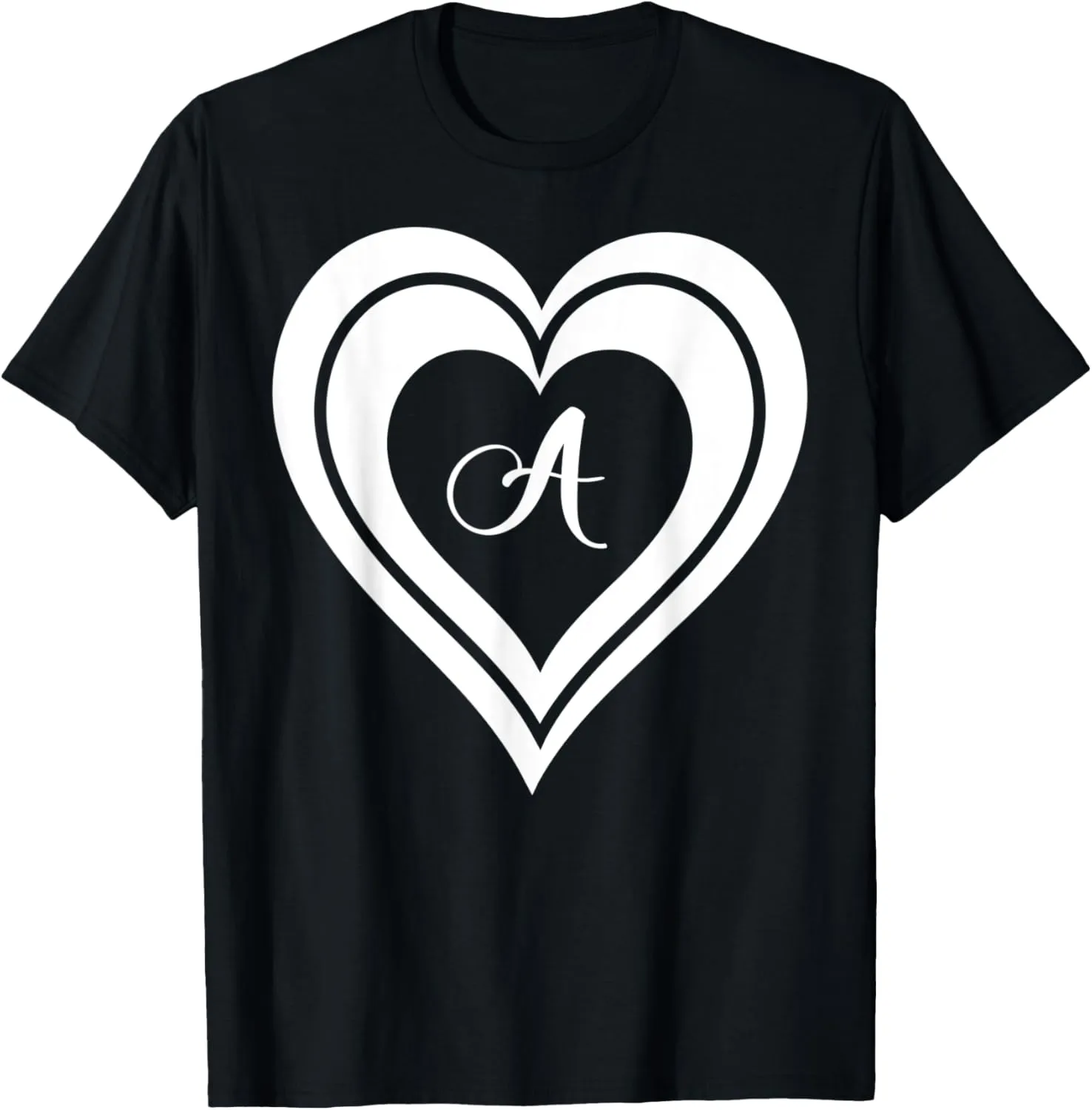 white minimalist letter A monogram initial heart graphic T-Shirt