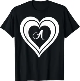 white minimalist letter A monogram initial heart graphic T-Shirt