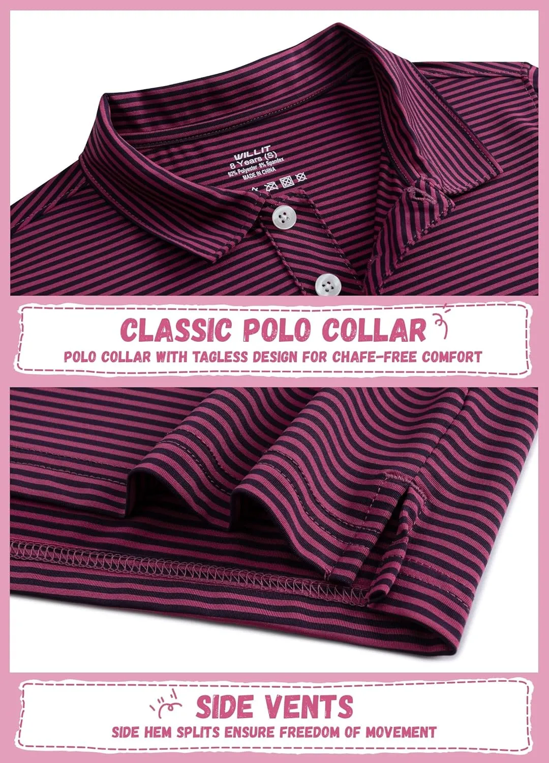 Willit Boys' Golf Polo Shirts Short Sleeve Striped Performance Youth Athletic Shirts Kids Quick Dry Polos