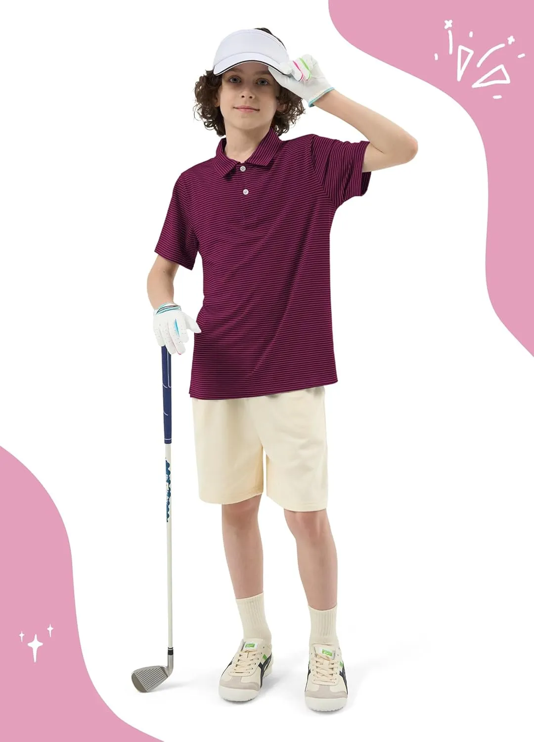 Willit Boys' Golf Polo Shirts Short Sleeve Striped Performance Youth Athletic Shirts Kids Quick Dry Polos