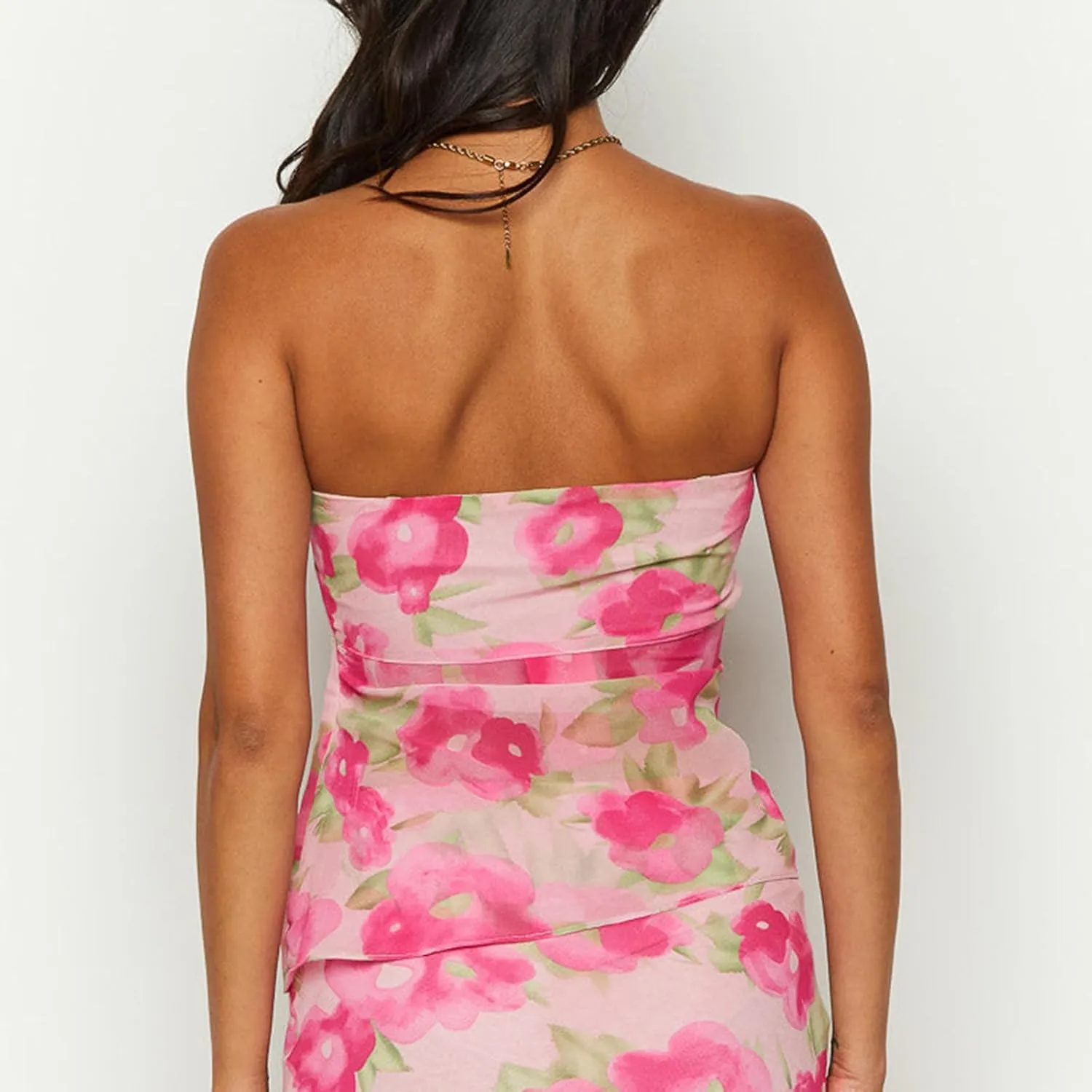 Women Y2k Twist Front Tube Top Sleeveless Strapless Floral Print Crop Tops See Through Split Hem Bandeau Tops