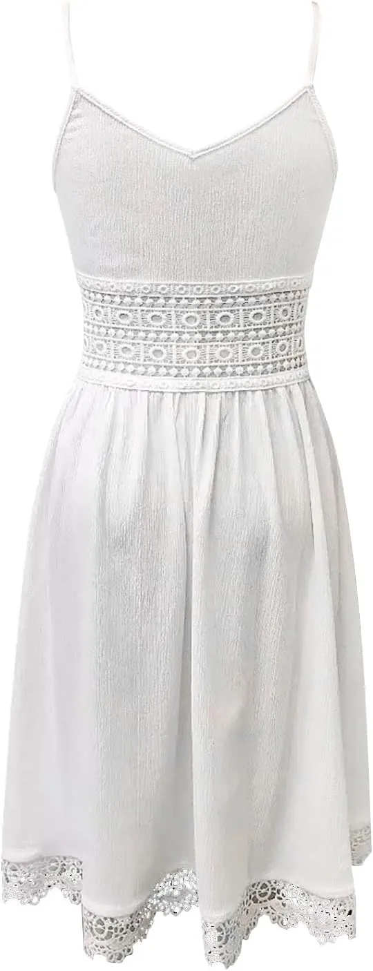 Women's Boho Floral Dress Sexy V Neck Spaghetti Strap Mini Sundress Lace High Low Hem Front Tie Western Vacation Dresses