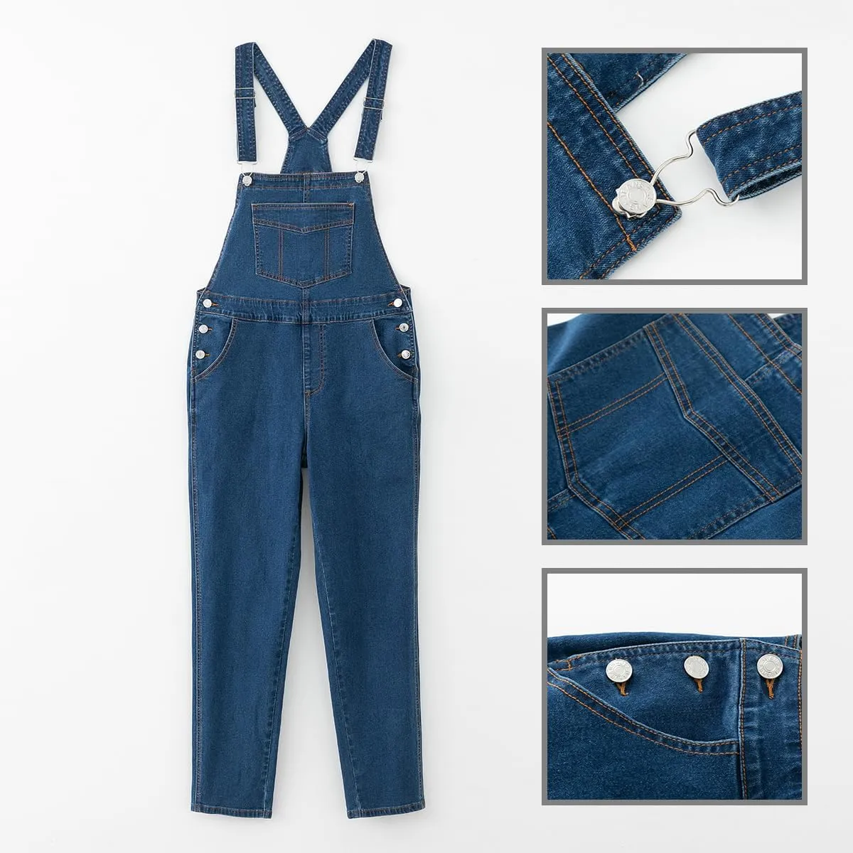 Women's Casual Stretch Classic Basic Boyfriend Fit Casual Denim Bib Overalls