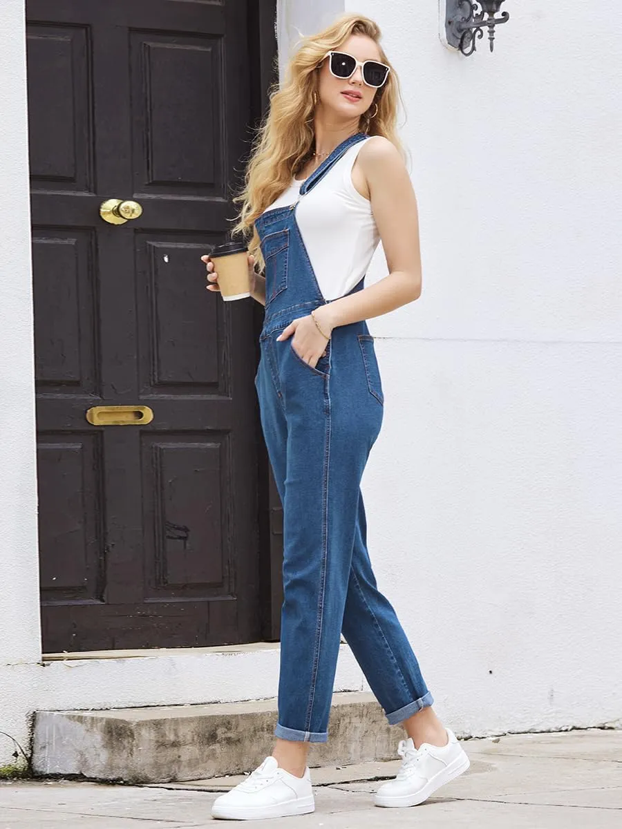 Women's Casual Stretch Classic Basic Boyfriend Fit Casual Denim Bib Overalls