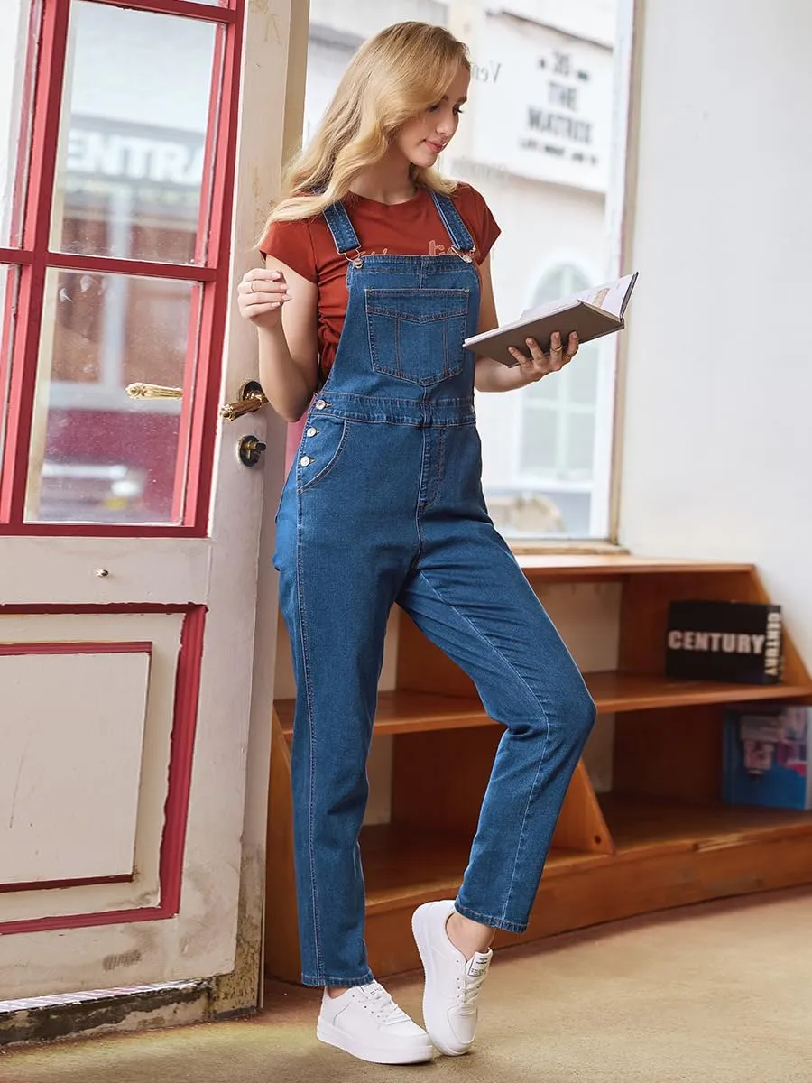 Women's Casual Stretch Classic Basic Boyfriend Fit Casual Denim Bib Overalls