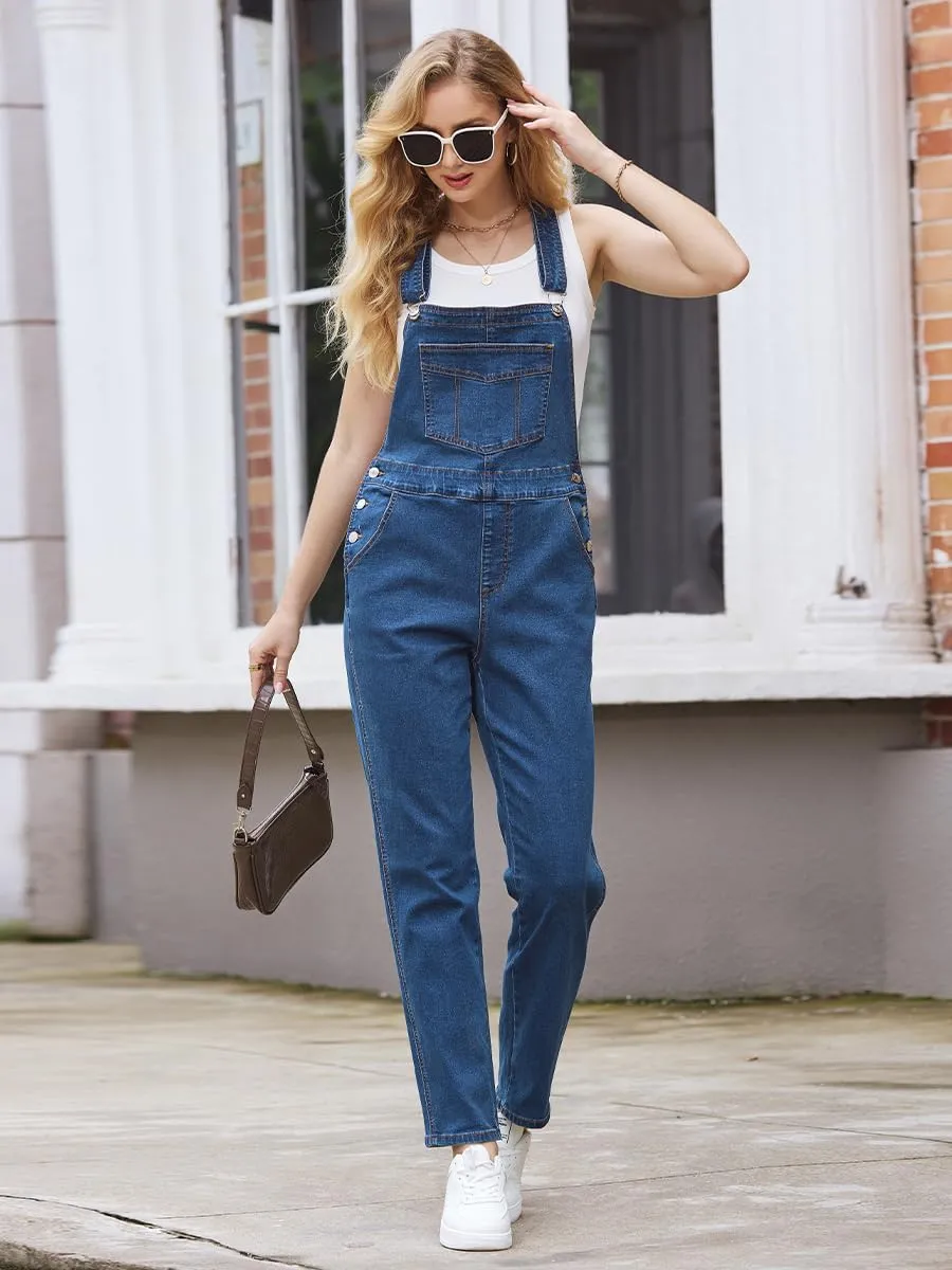 Women's Casual Stretch Classic Basic Boyfriend Fit Casual Denim Bib Overalls