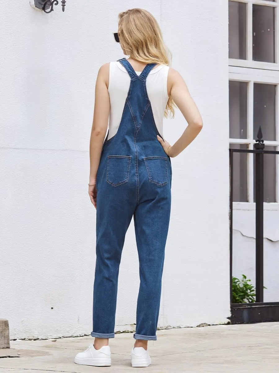 Women's Casual Stretch Classic Basic Boyfriend Fit Casual Denim Bib Overalls