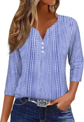 Women's Casual V-Neck 3/4 Sleeve Button Down Floral Print Blouse Top for Spring and Summer Fashion Outfit