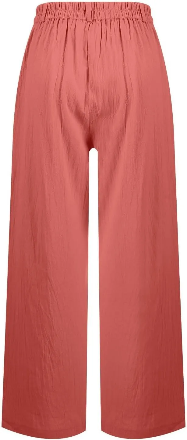 Women's Casual Wide Leg High Waisted Buckle Straight Leg Dressy Loose Fit Fashion Pants