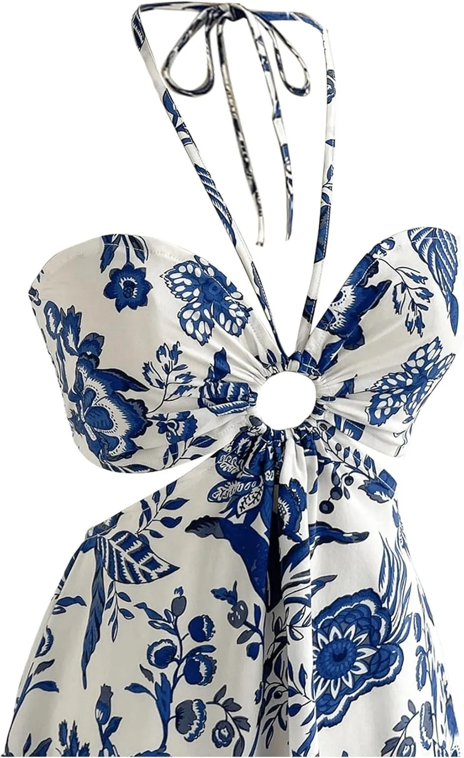 Women's Floral Halter Flowy A Line Dress Cut Out Smocked High Waisted Short Vacation Dress Sundresses