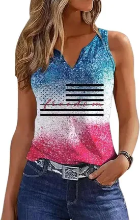 Women's Funny Summer V-Neck Tank Tops Sleeveless Henley Graphic Tees Shirts