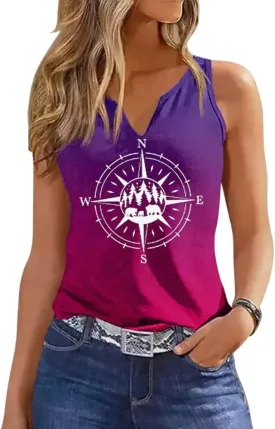 Women's Funny Summer V-Neck Tank Tops Sleeveless Henley Graphic Tees Shirts