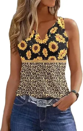 Women's Funny Summer V-Neck Tank Tops Sleeveless Henley Graphic Tees Shirts
