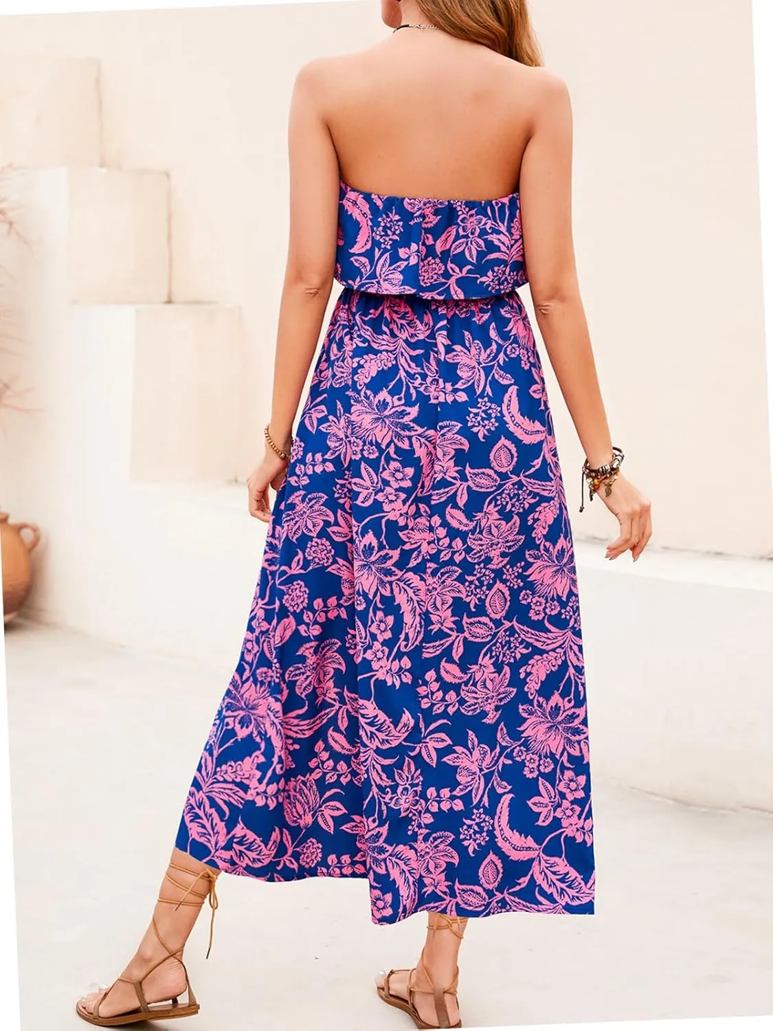 Women's Ruffle Floral Maxi Summer Casual Dress Off Shoulder Wedding Guest Slit Hem Beach Prom Dresses
