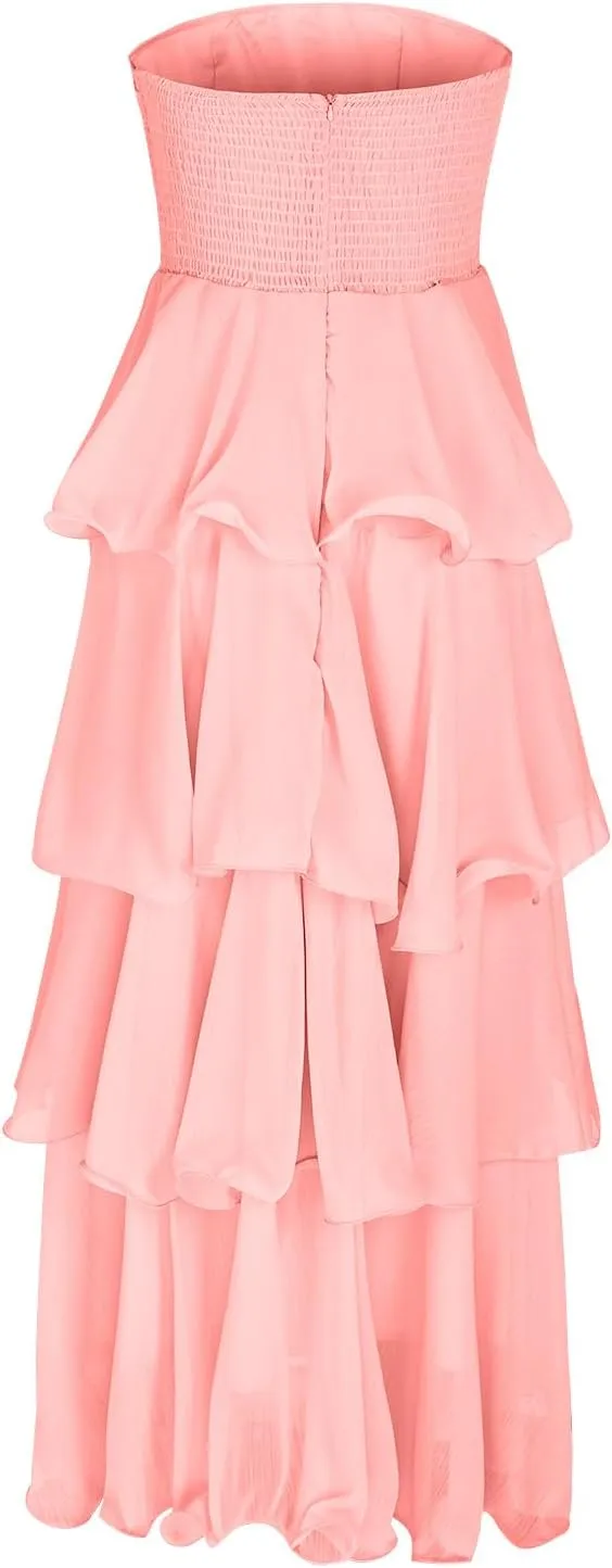 Women's Summer Boho Sleeveless Maxi Dress Off Shoulder Tube Ruffle Tiered Layered Swing Long Beach Vacation Dresses