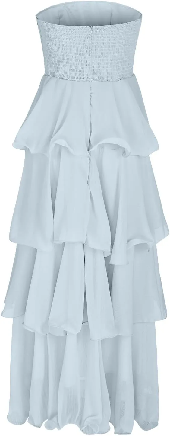 Women's Summer Boho Sleeveless Maxi Dress Off Shoulder Tube Ruffle Tiered Layered Swing Long Beach Vacation Dresses