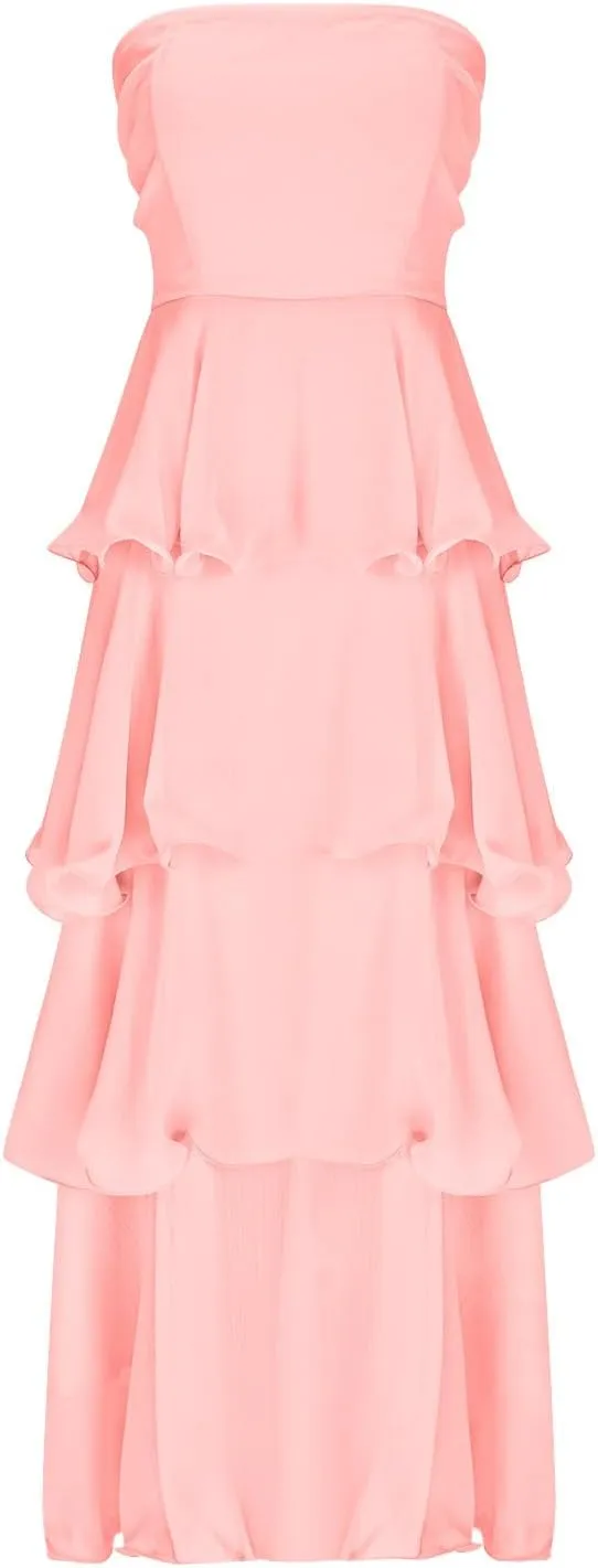 Women's Summer Boho Sleeveless Maxi Dress Off Shoulder Tube Ruffle Tiered Layered Swing Long Beach Vacation Dresses