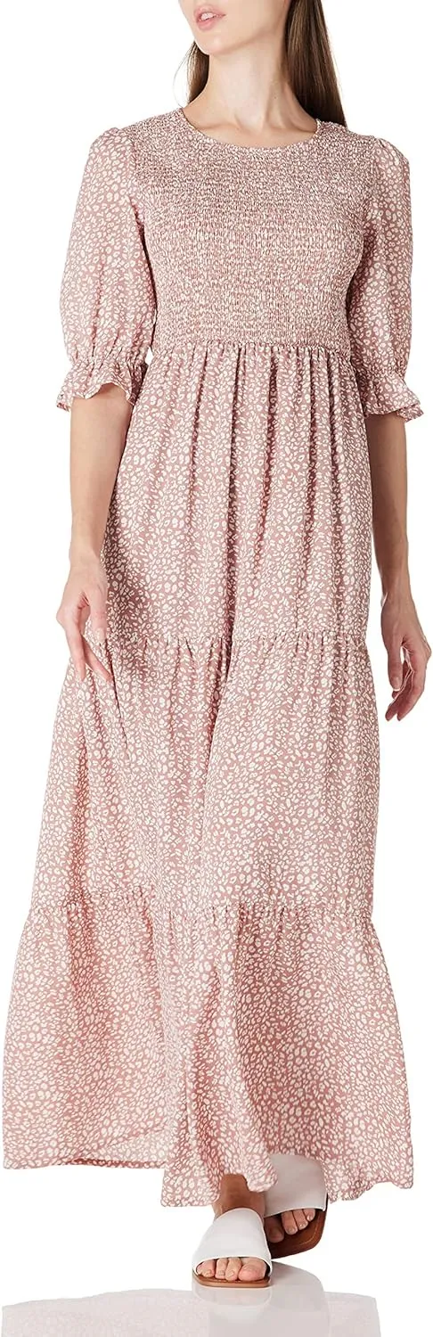 Womens Summer Casual Half Sleeve Bohemian Floral Tiered Maxi Dress