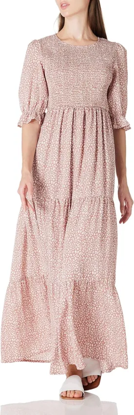 Womens Summer Casual Half Sleeve Bohemian Floral Tiered Maxi Dress