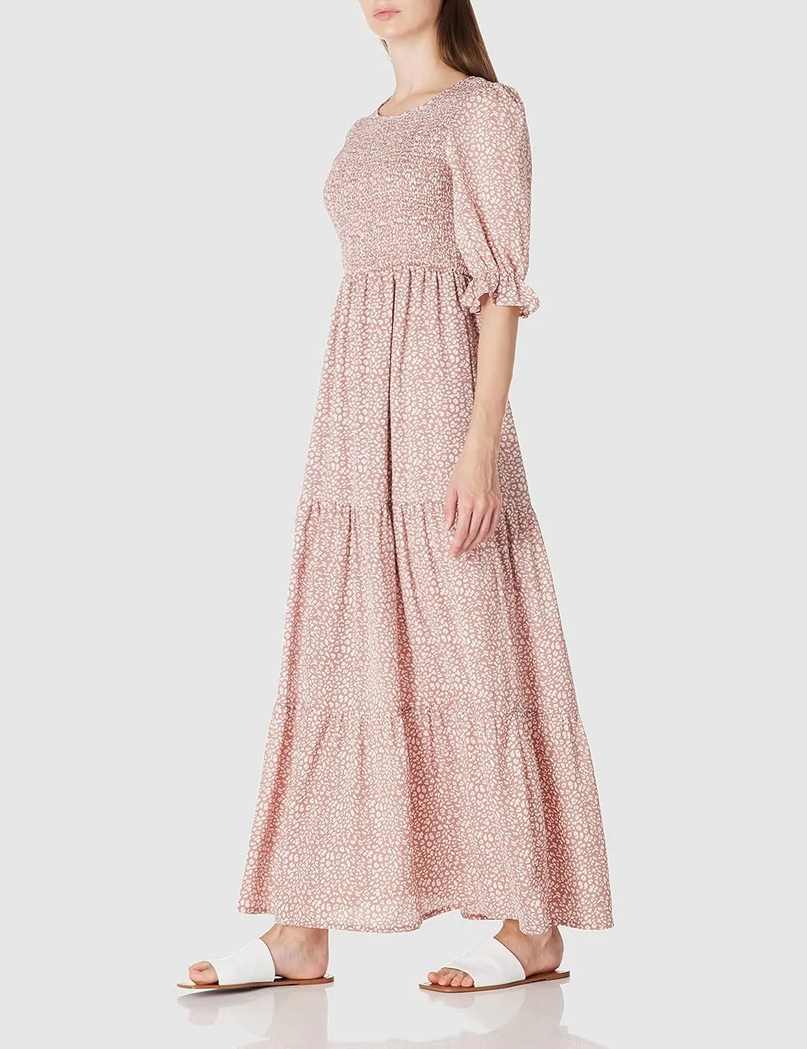 Womens Summer Casual Half Sleeve Bohemian Floral Tiered Maxi Dress