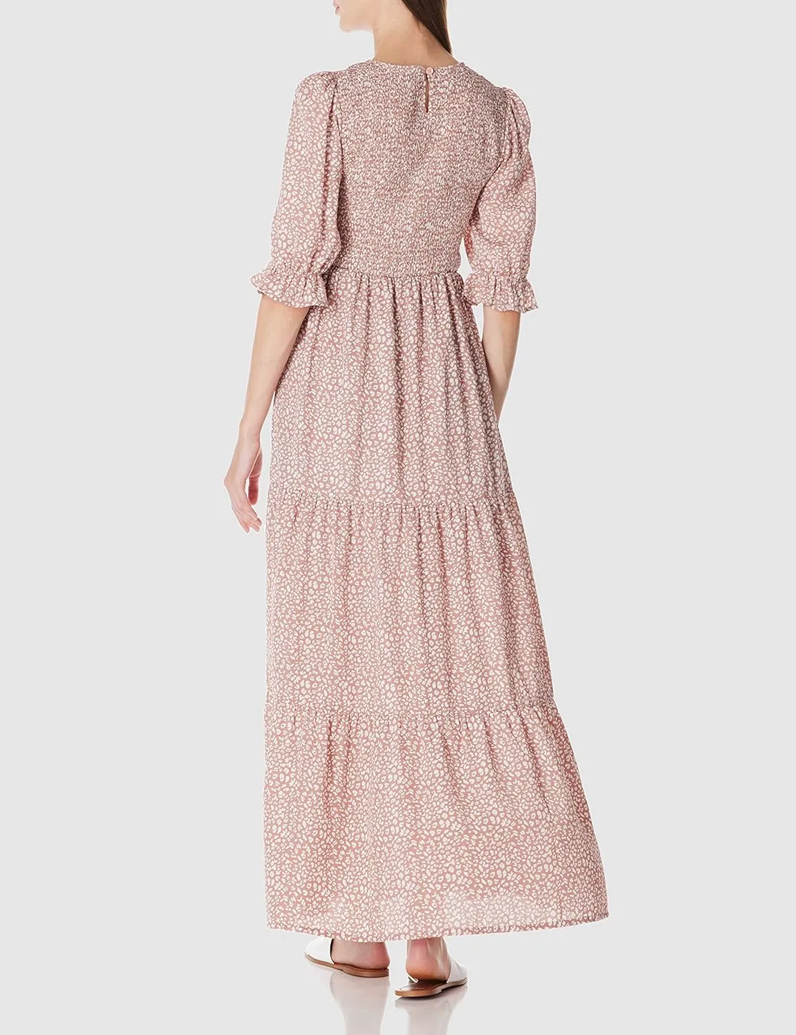 Womens Summer Casual Half Sleeve Bohemian Floral Tiered Maxi Dress