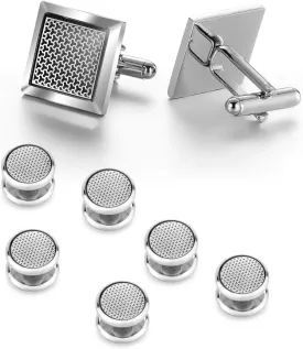 wynameleri Cufflinks and Studs Set Square Shirt Tuxedo Buttons Packed in Cufflink Box for Men